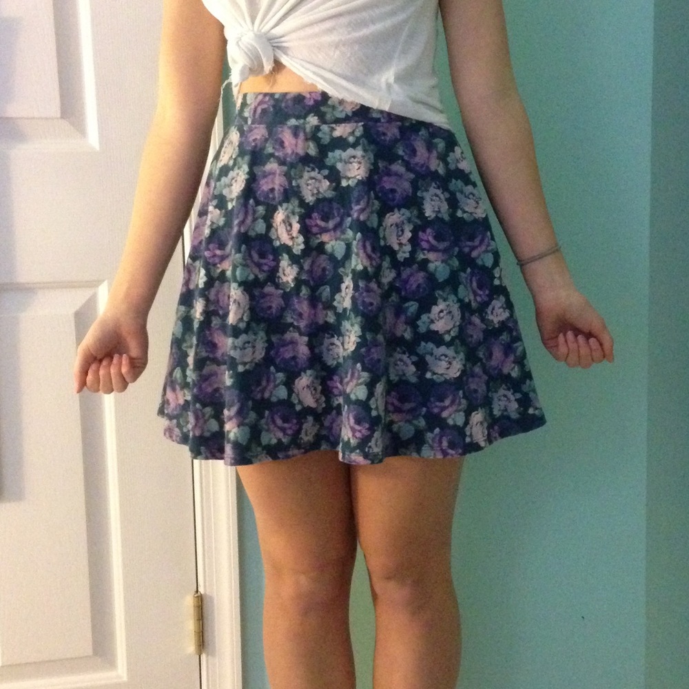 Purple flower pattern skater skirt